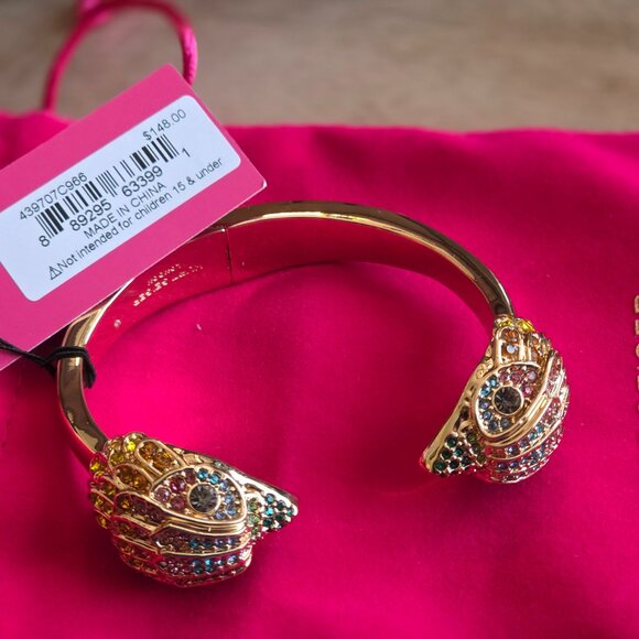 KURT GEIGER LONDON Rainbow Pavé Signature Eagle Cuff Bracelet in Gold Tone - Picture 3 of 4